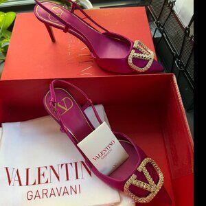 VALENTINO GARAVANI  Signature Satin Slingback Pumps 80mm Woman Rose Violet 37